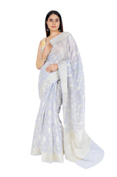 Sky Blue Banarasi Cotton Saree with Luxurious Zari Border
