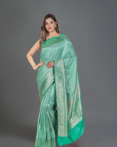Light Green Banarasi Silk Saree with Classic Zari Border