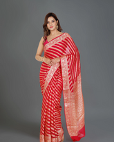 Red Pure Khaddi Georgette Saree with Classic Leheriya Design