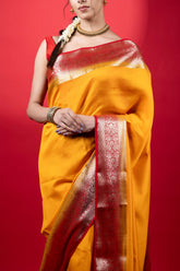 Pure Moonga Silk Saree in Yellow colour