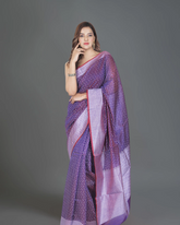 Timeless Sophistication: Dark Violet Colour Banarasi Cotton Silk Saree with Beautiful Border and Pallu