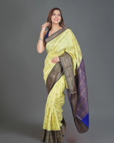 Yellow Banarasi Soft Silk Saree with Striking Black Zari Border