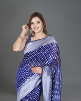 Classic Splendor: Dark Blue Banarasi Cotton Silk Saree with Detailed Border and Pallu