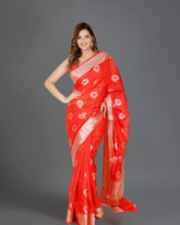 Radiant in Red with Golden Elegance Semi Silk Saree: A Classic Statement of Grace