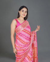 Dark Pink Pure Khaddi Georgette Saree with Lehariya Pattern and Elegant Pallu