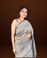 Timeless Grace: Mouse Gray Cotton Silk Saree