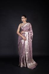 Pure Chiniya Silk Saree in old rose pink colour with Meenakari weaving