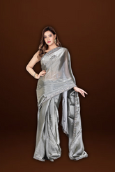 Elegant Sophistication: Jimmy Choo Gray Designer Saree for Parties