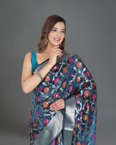 Sophisticated Allure: Dark Blue Pure Silk Saree