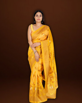 Yellow Banarasi Cotton Silk Saree with Intricate Weaving