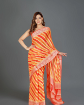 Opulent Heritage: Pure Rangkat Khaddi Yellow & Red Georgette Saree with Golden Red Zari Border