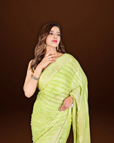 Parrot Green Pure Khaddi Georgette Saree with Classic Lehariya Design