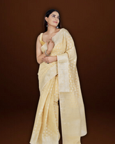 Yellowish Beige Banarasi Cotton Saree with Ornate Border