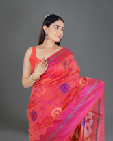 Sophisticated Charm: Dark Pink Banarasi Cotton Silk Saree