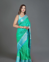 Turquoise Blue Banarasi Silk Saree with Elegant Light Blue Pallu