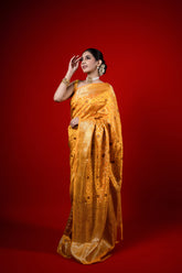 Pure Silk Banarasi saree in yellow colour