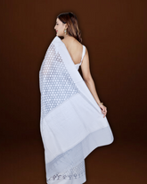 Serene Charm: Sky Blue Banarasi Cotton Saree with Beautifully Woven Border