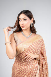 Pure Khaddi Georgette beige colour handloom Saree with booty all over