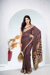 Pure Khaddi Georgette purple colour handloom Saree with booty all over