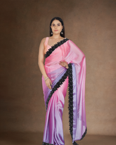 Chic Contrast: Double Shade Pink & Violet Georgette Saree with Black Border