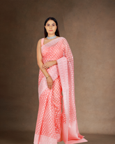 Graceful Charm: Pink Chanderi Cotton Silk Saree with White Border