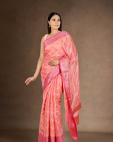 Blush Elegance: Semi Silk Pink Saree with Rani Golden Jari Border