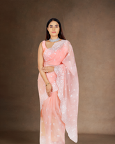 Ethereal Grace: Baby Pink Organza Saree