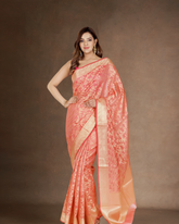 Modern Elegance: Peach Georgette Saree with Golden Border