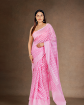 Subtle Sophistication: Hot Light Pink Chanderi Cotton Silk Saree with White Border