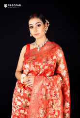 Dual tone Red/Pink Digital Print Silk Saree