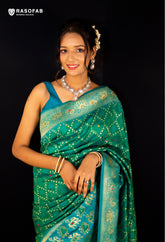 Green Patola Semi silk saree with Cutdana and mirror work