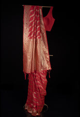 Pink Semi Silk sarees with Lehariya Pattern all over