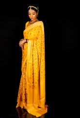 Yellow Pure Georgette Bandhej Meenadaar Saree