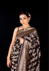 Black Kadwa Jaal Pure Banarasi Handloom Katan Silk Saree
