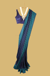 Navy Blue Semi Silk With Nice Sky Blue Border