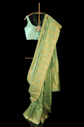 Pista Green Semi Banarasi Soft Silk Saree