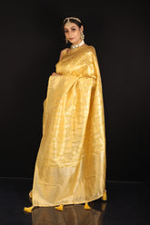 Yellow Organza heavy Zari Saree with Beautiful Tassels