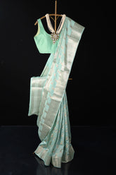 Sea Green Pure Chiniya Silk Meenadaar Saree