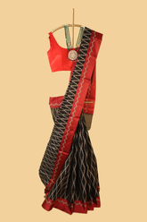 Black Ikkat Cotton Saree With Red Border
