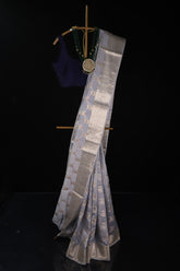 Grey Pure Chiniya Silk Saree