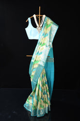 Green and Blue Semi Silk Laheriya saree