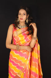 Pink, Orange and Yellow Rangkaat Lehariya Silk saree