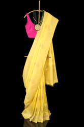 Yellow Silk Banaras Zari Saree with Unstitched Blouse