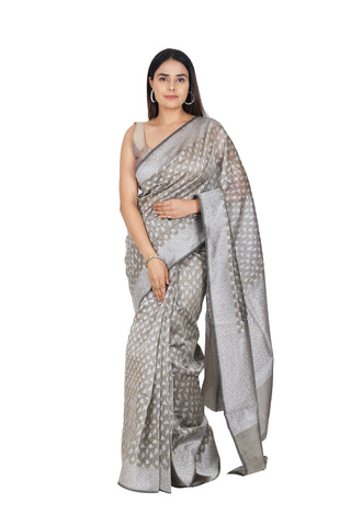Timeless Grace: Mouse Gray Cotton Silk Saree