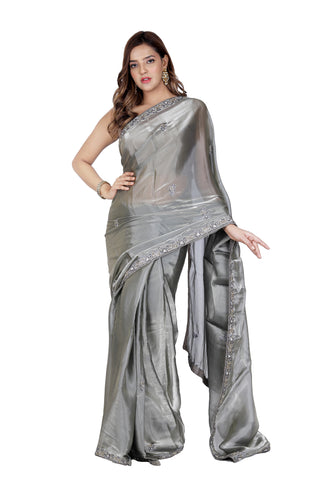 Elegant Sophistication: Jimmy Choo Gray Designer Saree for Parties