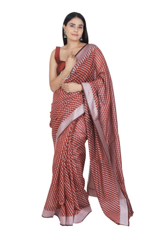 Rich Splendor: Brownish Red Banarasi Cotton Silk Saree