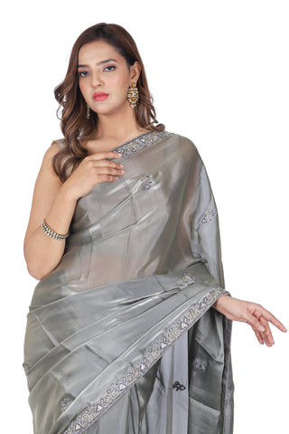 Elegant Sophistication: Jimmy Choo Gray Designer Saree for Parties