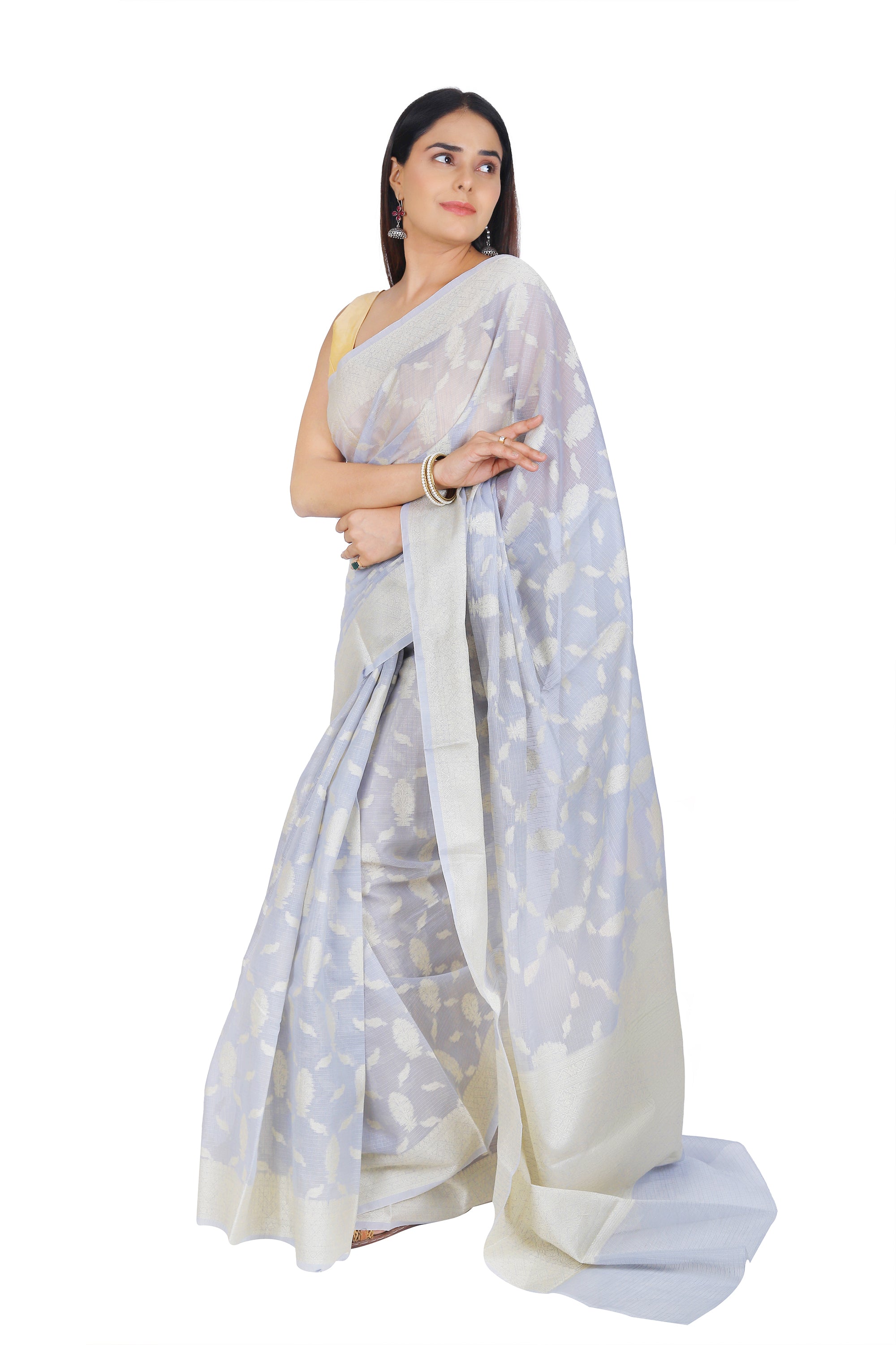 Sky Blue Banarasi Cotton Saree with Luxurious Zari Border