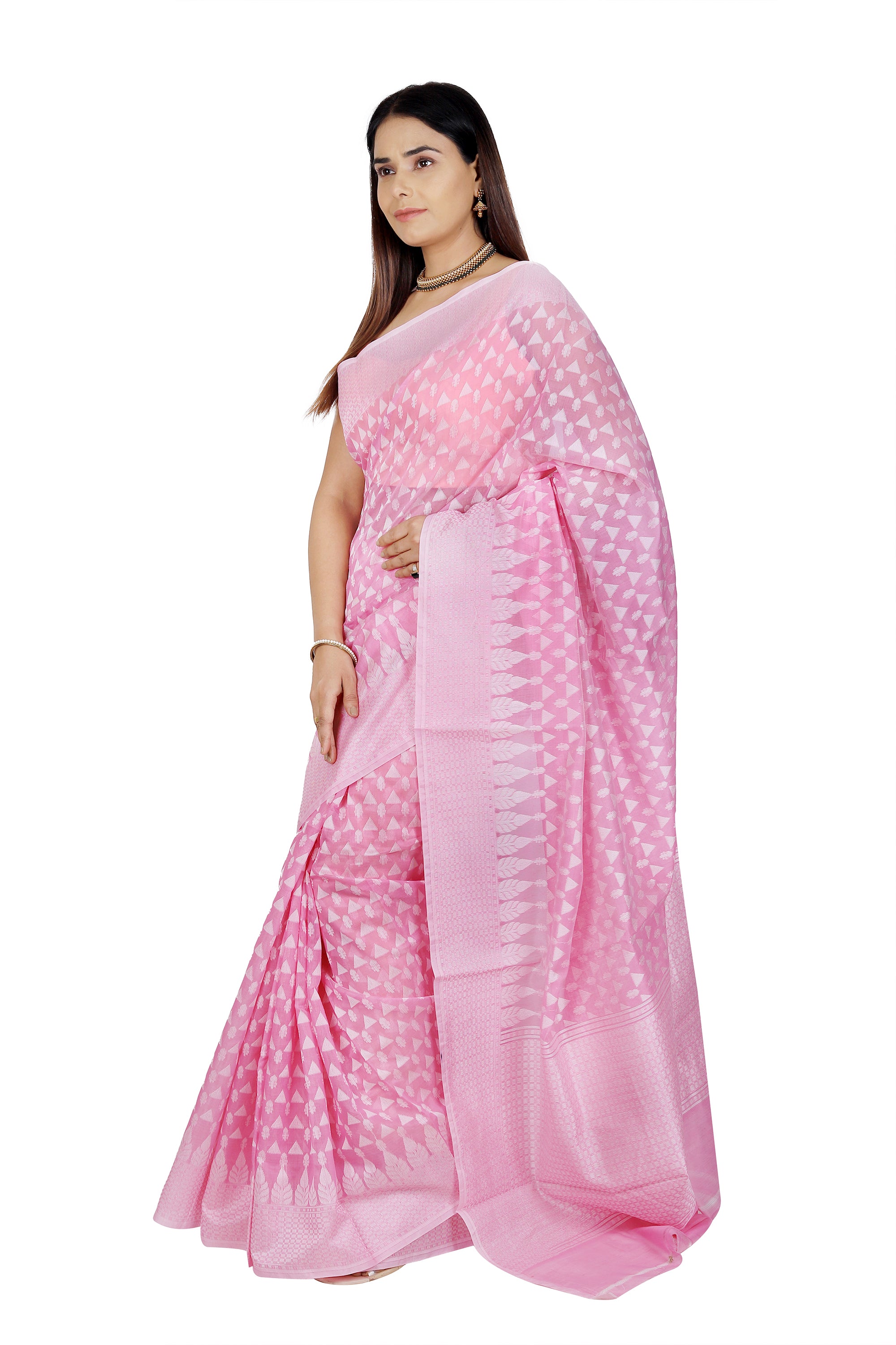 Vibrant Elegance: Hot Light Pink Chanderi Cotton Silk Saree with White Border