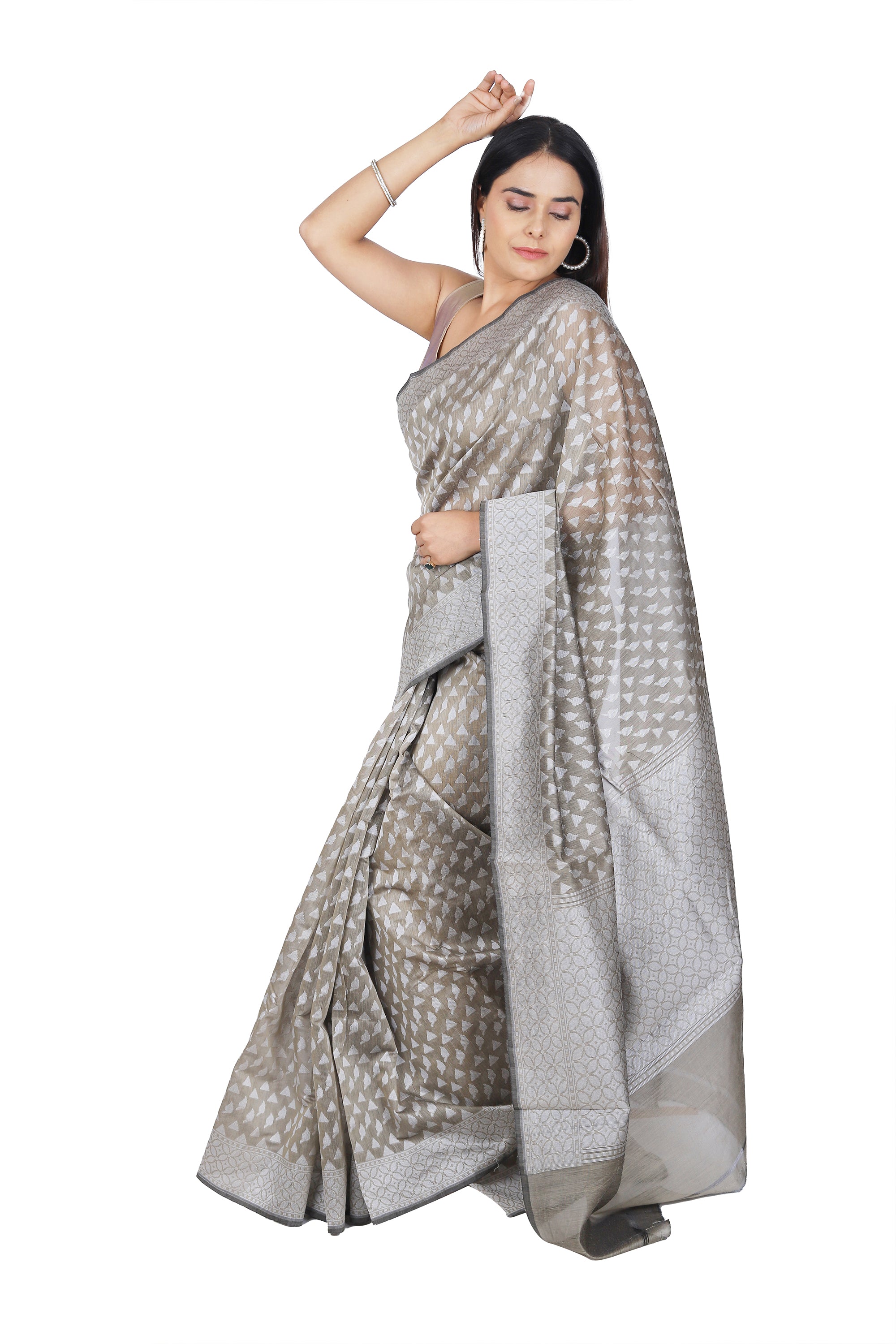 Timeless Grace: Mouse Gray Cotton Silk Saree